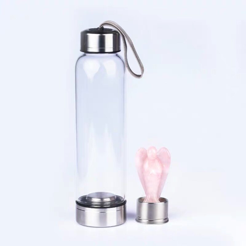 Rose Pink Quartz Crystal Point Water Bottle Manufacturer - Natural Infused With Angel