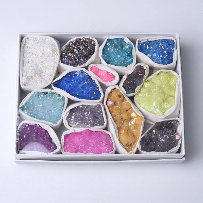 Energy Mineral Crystal Cluster Mixture Manufacturer - Natural Electroplating Rainbow Clear Quartz Gift Box