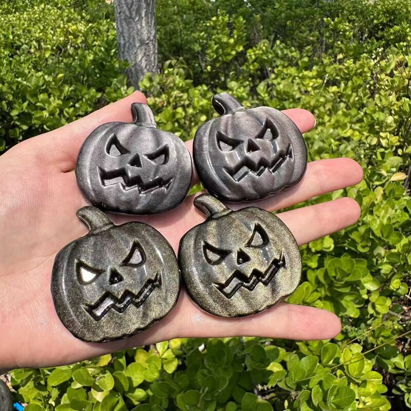 Silver Obsidian Pumpkin Ghost Head Carving Manufacturer - Natural Halloween Home Desktop Decoration