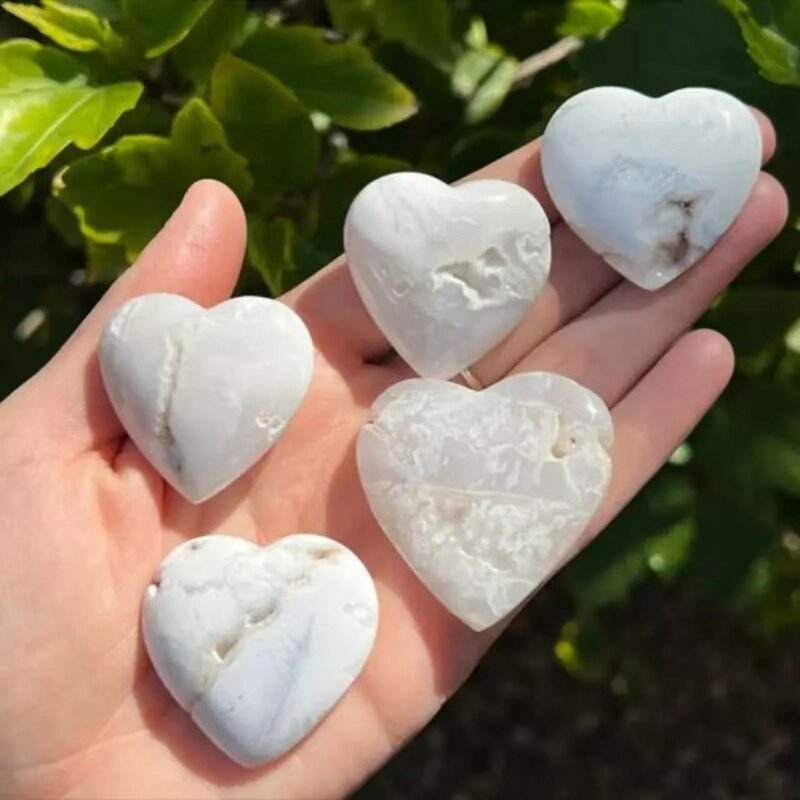 White Agate Heart Crystal Craft Manufacturer - Natural Ornament in Palm Stone