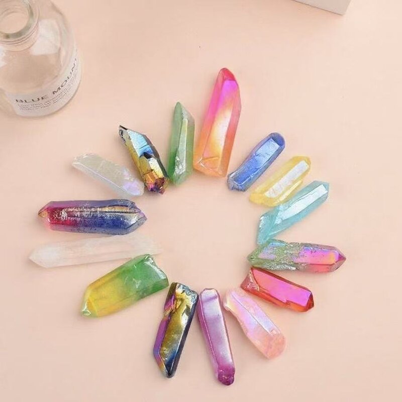Single Crystal Wands Manufacturer - Natural Rainbow Hued Raw Stone Pendant Feng Shui Electroplated Craft Accessories