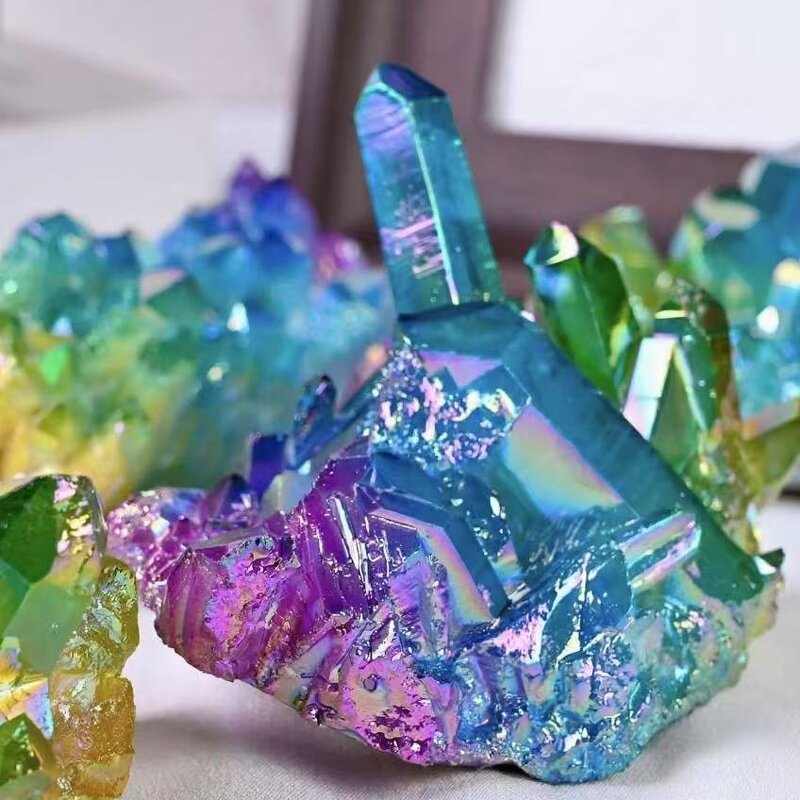 Quartz Cluster Ornament Manufacturer - Natural AB-Coated Colorful Electroplated Crystal Cluster Craft