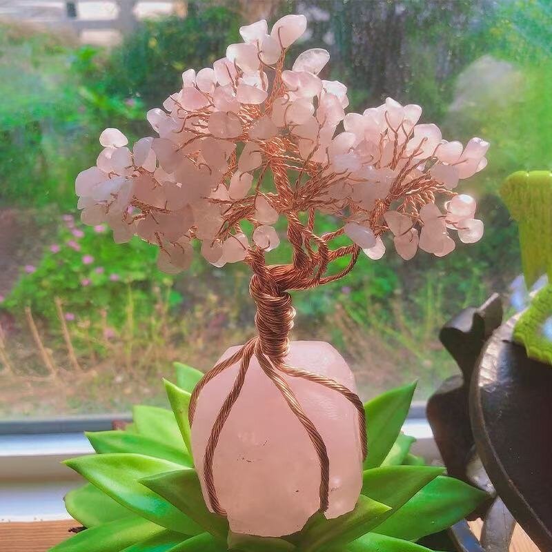 Rose Quartz Crystal Tree Ornament Manufacturer - Natural Raw Stone DIY for Home Decoration Entryway Desk Bedside Floral