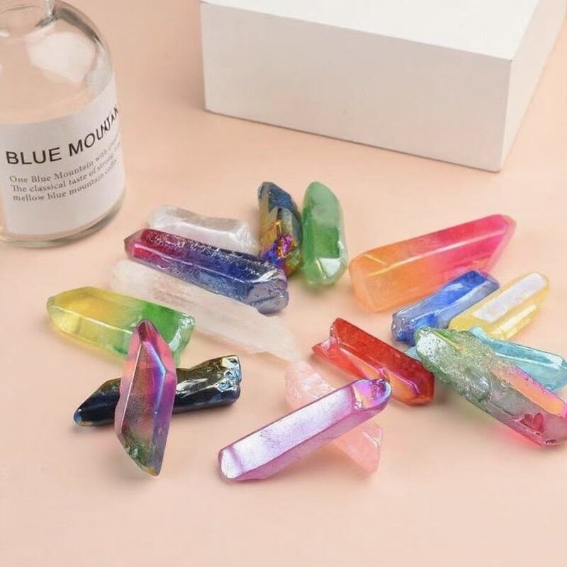 Single Crystal Wands Manufacturer - Natural Rainbow Hued Raw Stone Pendant Feng Shui Electroplated Craft Accessories