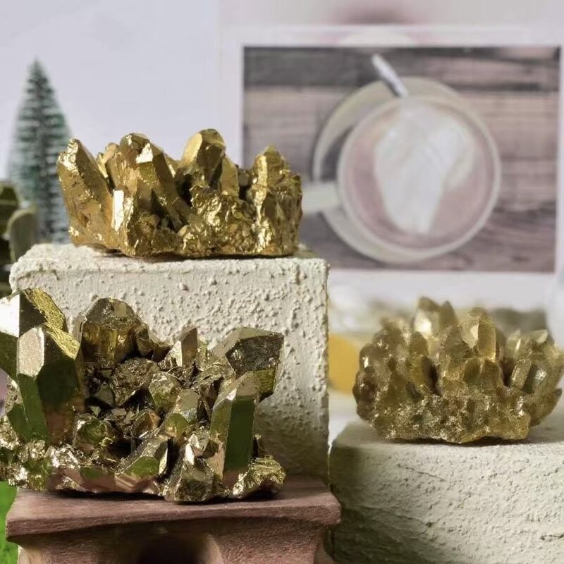 Electroplated Crystal Clusters Ornament Manufacturer - Natural Gold Silver Desk Like Mountains Unique Crafted