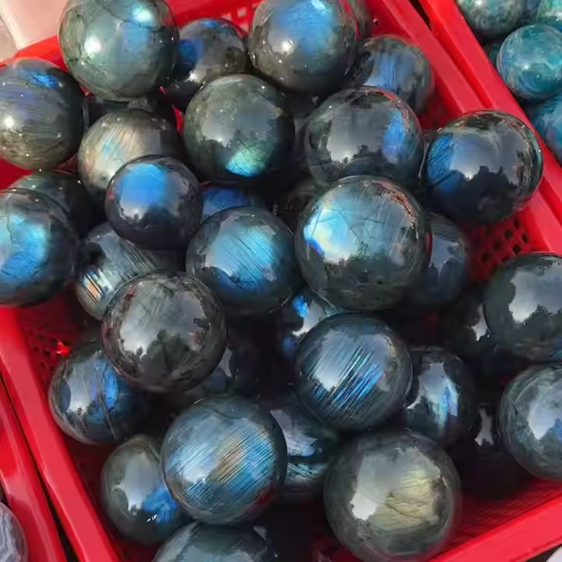 Labradorite Sphere Manufacturer - Hot Selling Polished Blue Flash Ball for Healing Decoration Feng Shui Mascot Wholesale