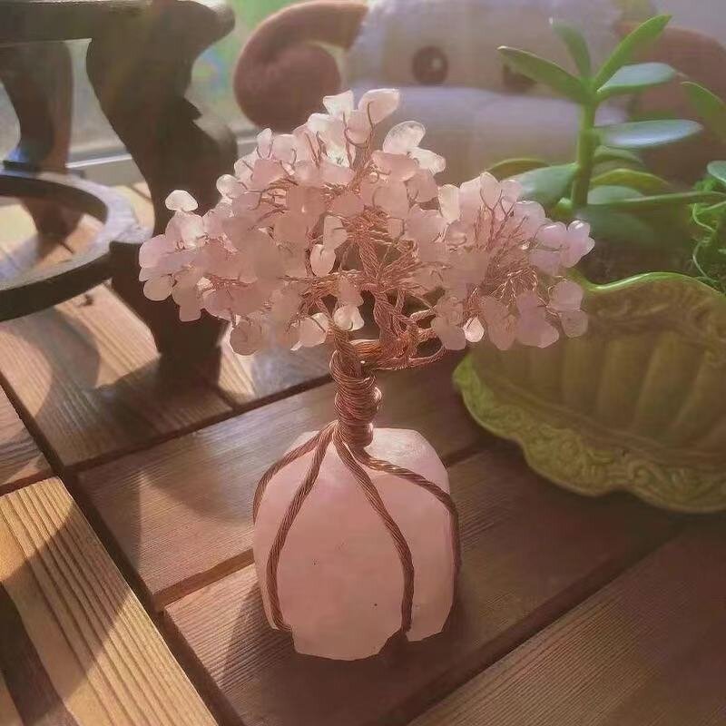 Rose Quartz Crystal Tree Ornament Manufacturer - Natural Raw Stone DIY for Home Decoration Entryway Desk Bedside Floral