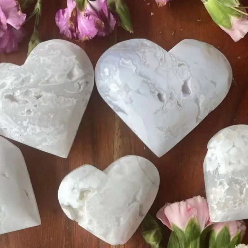White Agate Heart Crystal Craft Manufacturer - Natural Ornament in Palm Stone
