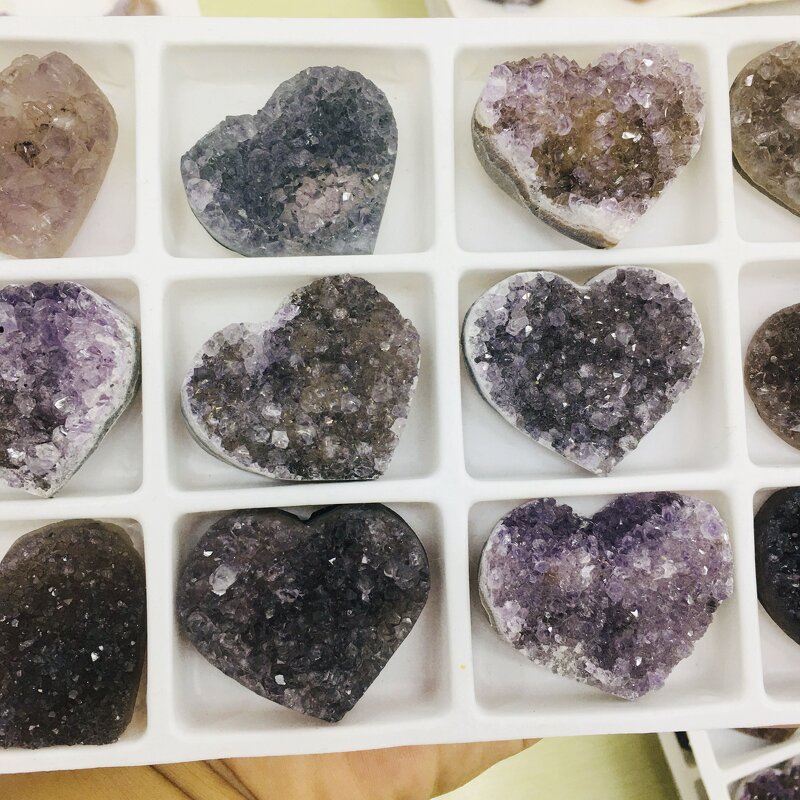 Amethyst Cluster Heart Specimens Box Manufacturer - Natural Folk Crafts Healing Stone for Home Decoration
