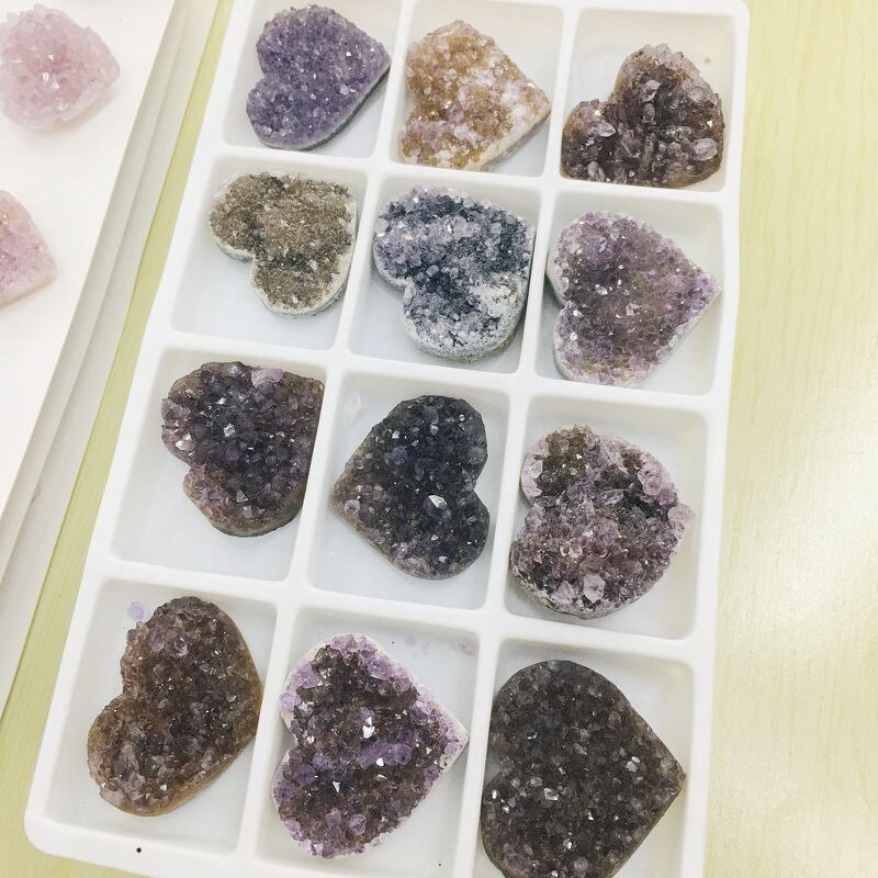 Amethyst Cluster Heart Specimens Box Manufacturer - Natural Folk Crafts Healing Stone for Home Decoration