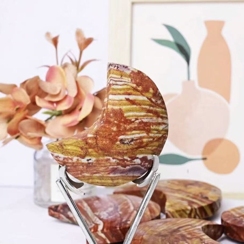 Wood Grain Yolk Stone Moon Manufacturer - Creative Crystal Craft for Home Office Decoration as Crescent Ornament