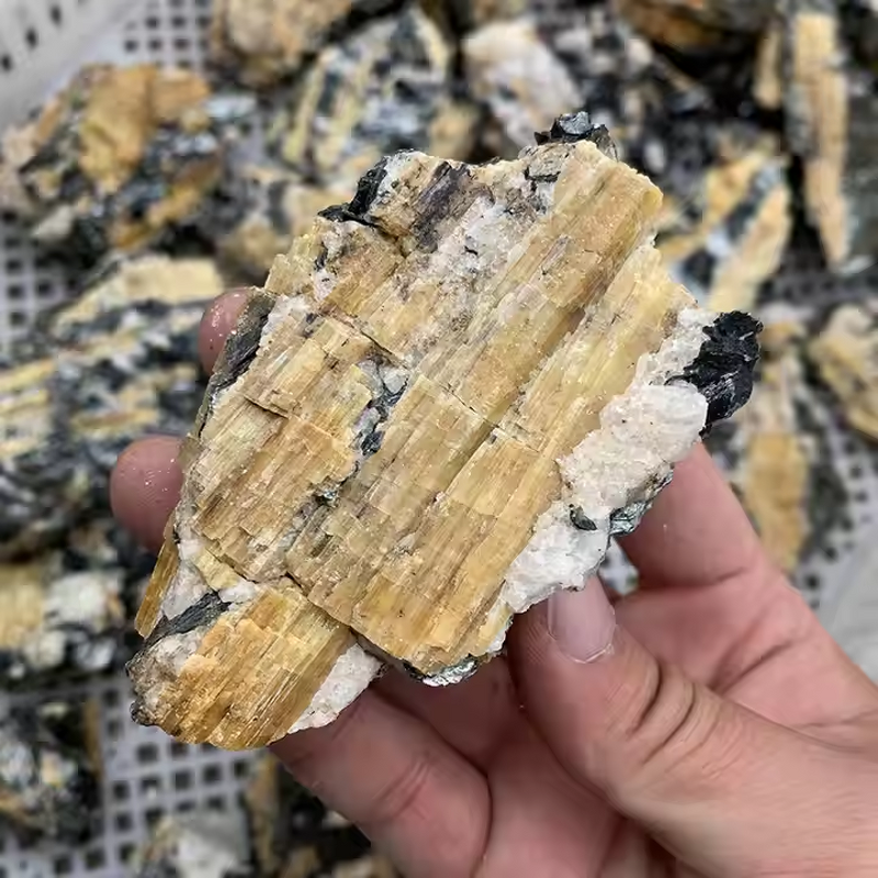 Biotite Tourmaline Crystal Specimen Manufacturer - Wholesale Uncommon Natural Yellow Mineral Black Mica Sheet for Healing