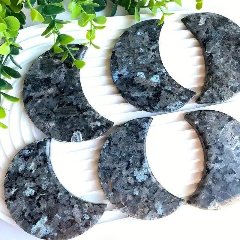 Black Amphibole Moon Ornament Manufacturer - Natural Crystal Polished From Raw for DIY Decorations