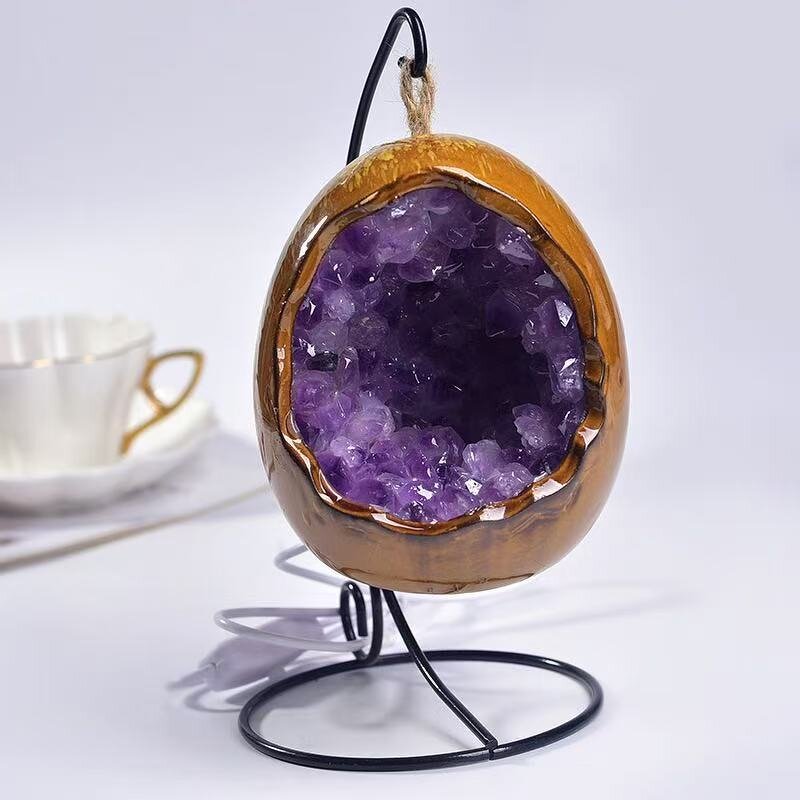 Amethyst & Citrine LED Night Light Manufacturer - Natural Dinosaur Egg Home Decor Ornament