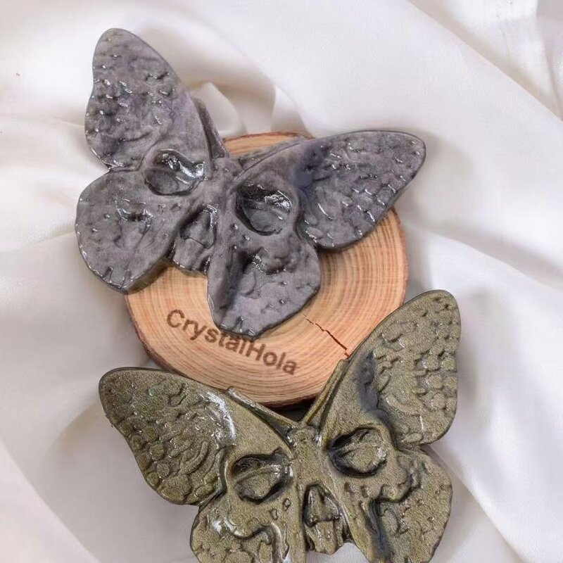 Gold Silver Sheen Obsidian Carved Skull-Faced Butterfly Manufacturer - Natural Craft Ornaments