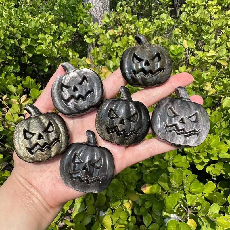Silver Obsidian Pumpkin Ghost Head Carving Manufacturer - Natural Halloween Home Desktop Decoration