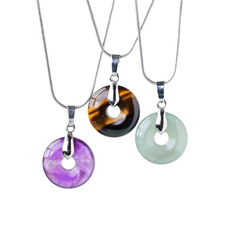 Crystal Ring Pendant Manufacturer - Polished Natural Peace Button Amethyst Aventurine Raw Necklaces Accessories