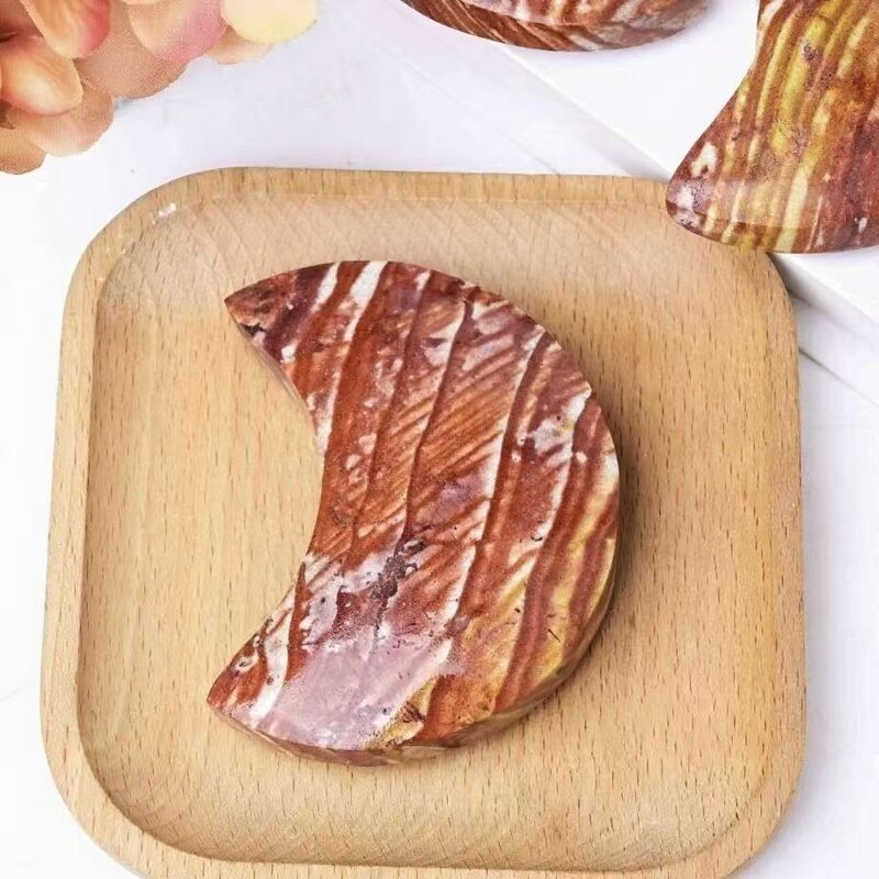 Wood Grain Yolk Stone Moon Manufacturer - Creative Crystal Craft for Home Office Decoration as Crescent Ornament