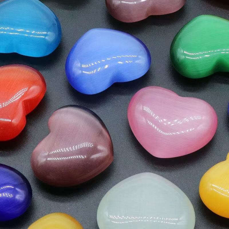 Cat's Eye Stone Heart Ornament Manufacturer - Large 30mm Handhold Colorful Heart-Shaped Loose Stone Craft
