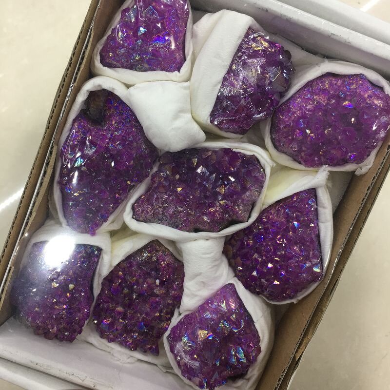 Electroplated Amethyst Crystal Clusters Box Manufacturer - Natural Colorful Aura Healing Stone for Decoration Gift