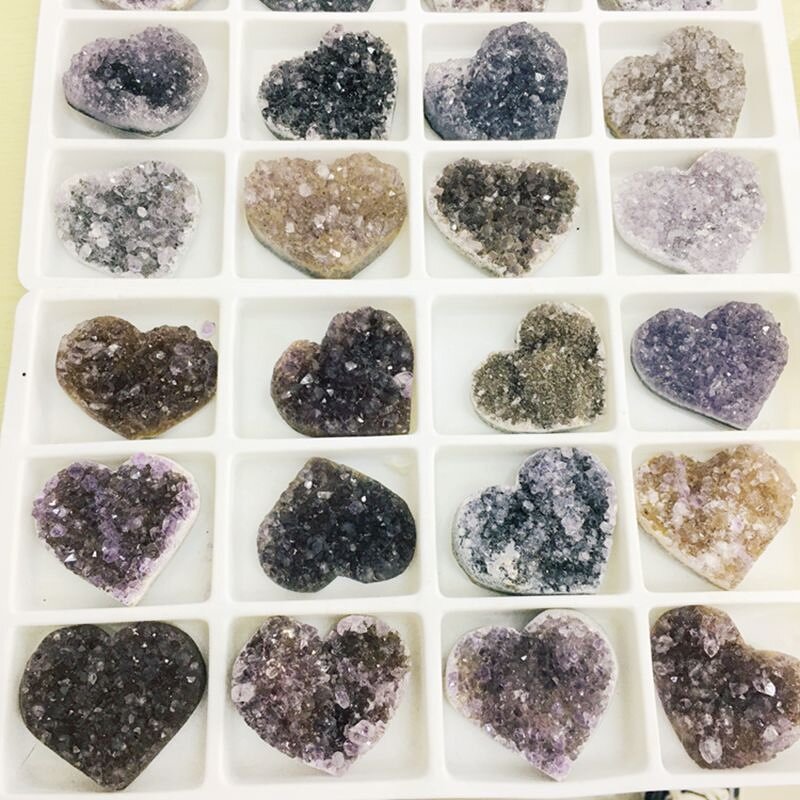 Amethyst Cluster Heart Specimens Box Manufacturer - Natural Folk Crafts Healing Stone for Home Decoration