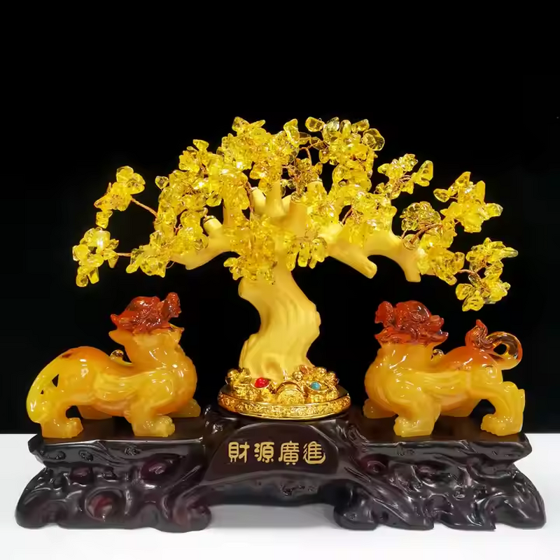 Crystal Tree with Pixiu Manufacturer - Wholesale Large Polished Feng Shui Decoration with Lucky Fortune Flower Mascot