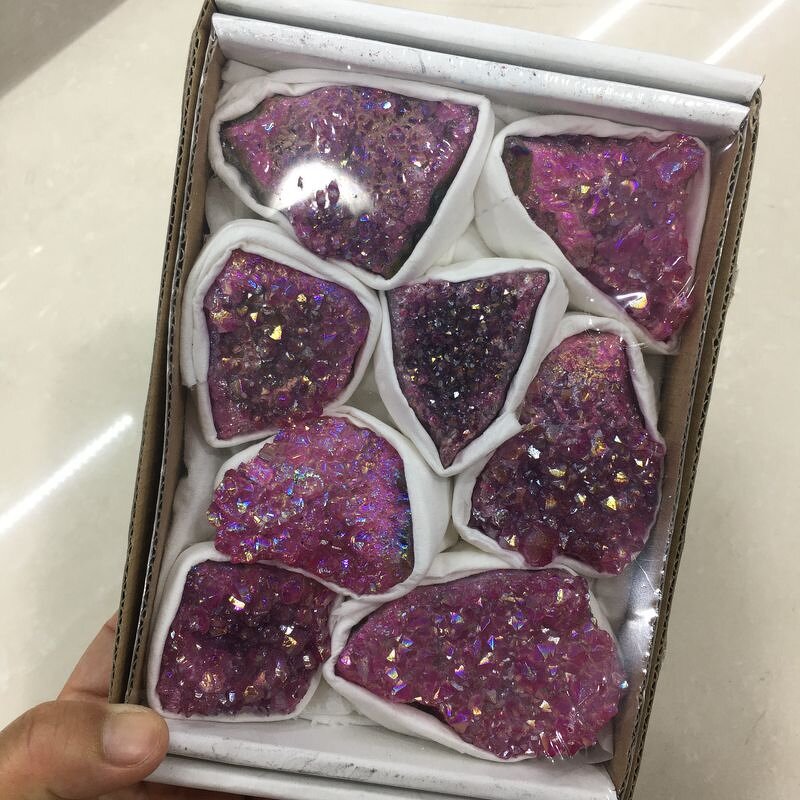 Electroplated Amethyst Crystal Clusters Box Manufacturer - Natural Colorful Aura Healing Stone for Decoration Gift