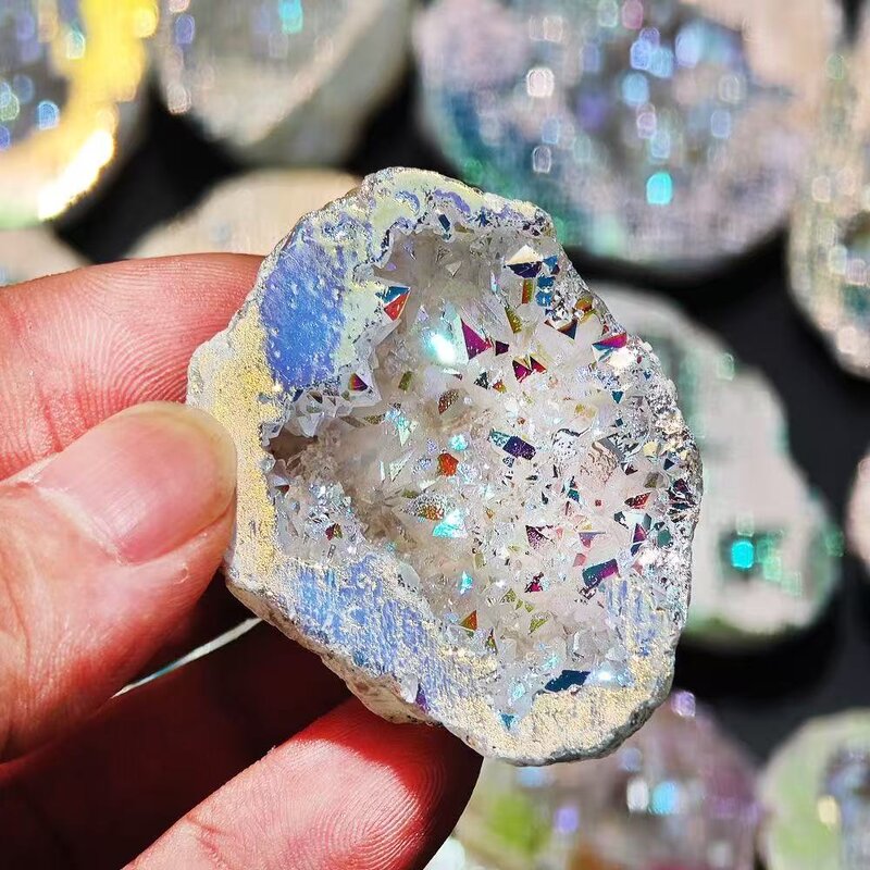 White Geode Ornament Manufacturer - Natural Crystal Feng Shui Carved Mineral Specimen Colorful Electroplated Agate Gift Box