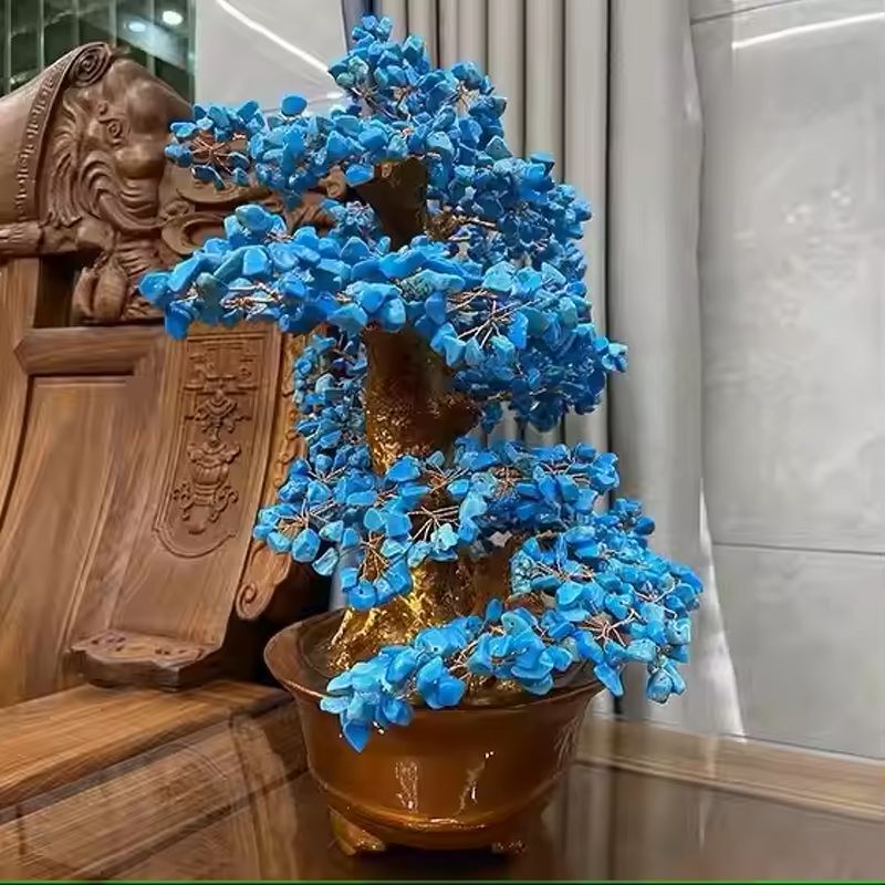 Blue Wealth Tree Manufacturer - Large Fengshui Decoration Gifts Natural Calaite Stone Polished Crystal Mascot