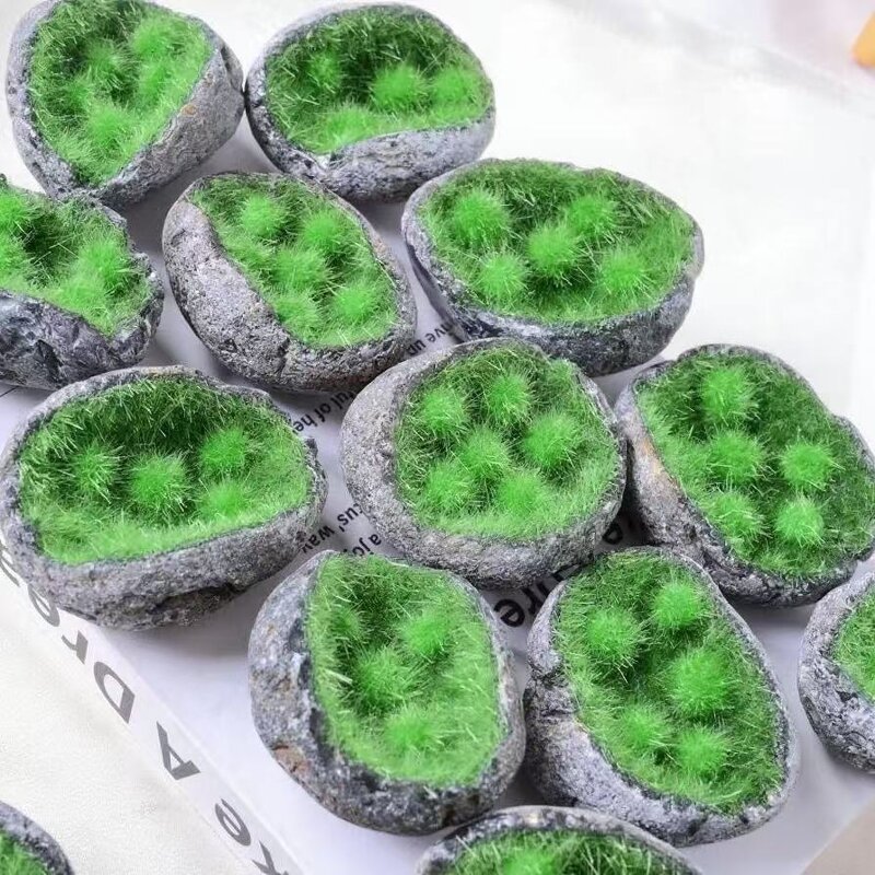 Green Rutilated Quartz Fluffy Needle-Ball Manufacturer - Crystal Geode Creative Desktop Decoration
