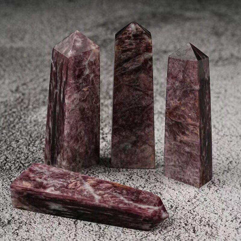 Lepidolite Crystal Pillar Manufacturer - Natural Single-Pointed Four-Sided Carved From Rough Stone Polished Raw