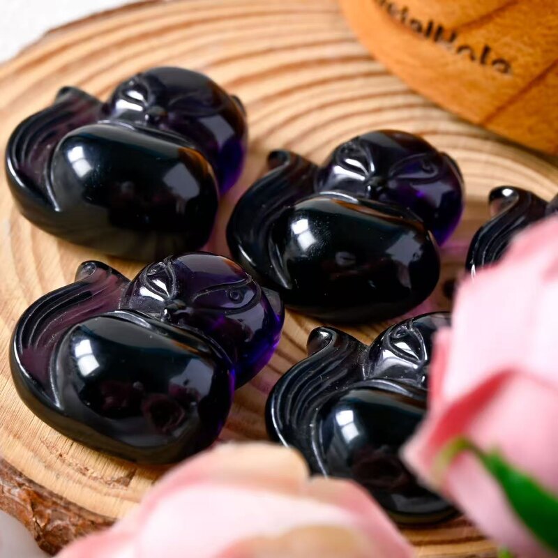 Mini Amethyst Carved Fox Pendant Manufacturer - Ready Hanging Decoration Gift