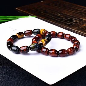 Tiger's Eye Stone Bracelet Manufacturer - Three-Color Natural Fortune Bead Yellow Red Wood Turned Colors Raw Jewelry