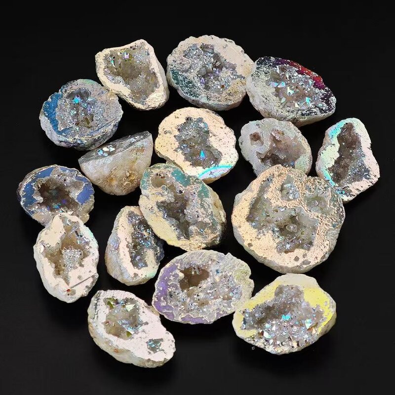 White Geode Ornament Manufacturer - Natural Crystal Feng Shui Carved Mineral Specimen Colorful Electroplated Agate Gift Box
