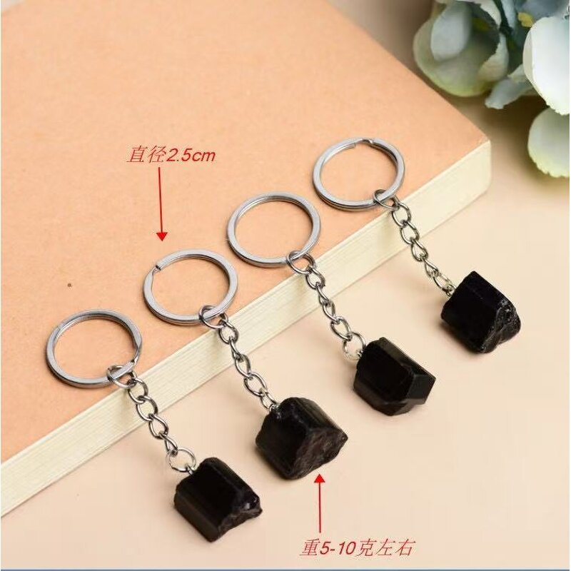 Black Tourmaline Raw Stone Keychain Manufacturer - Natural Crystal Pendant Charm Crafted
