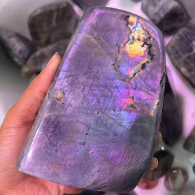 Pink Purple Labrador Crystal Manufacturer - Wholesale Natural Freeform Palm Stone Raw Purple Labradorite Feng Shui
