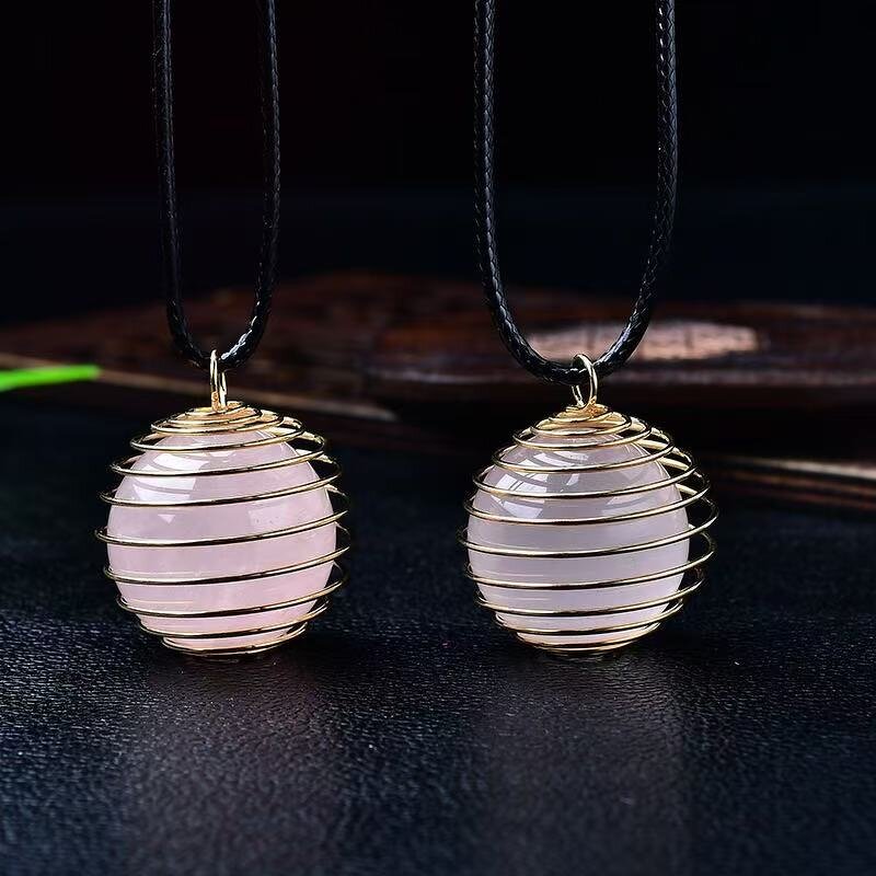 Rose Quartz Ball Pendant Necklace Manufacturer - Women's Natural Clear Quartz Rough Stone with Polished DIY