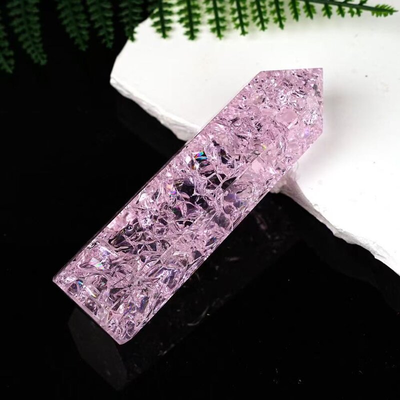 Pink Crackle Crystal Raw Stone Prism Manufacturer - Natural Hexagonal Ornament for Crystal Crafts