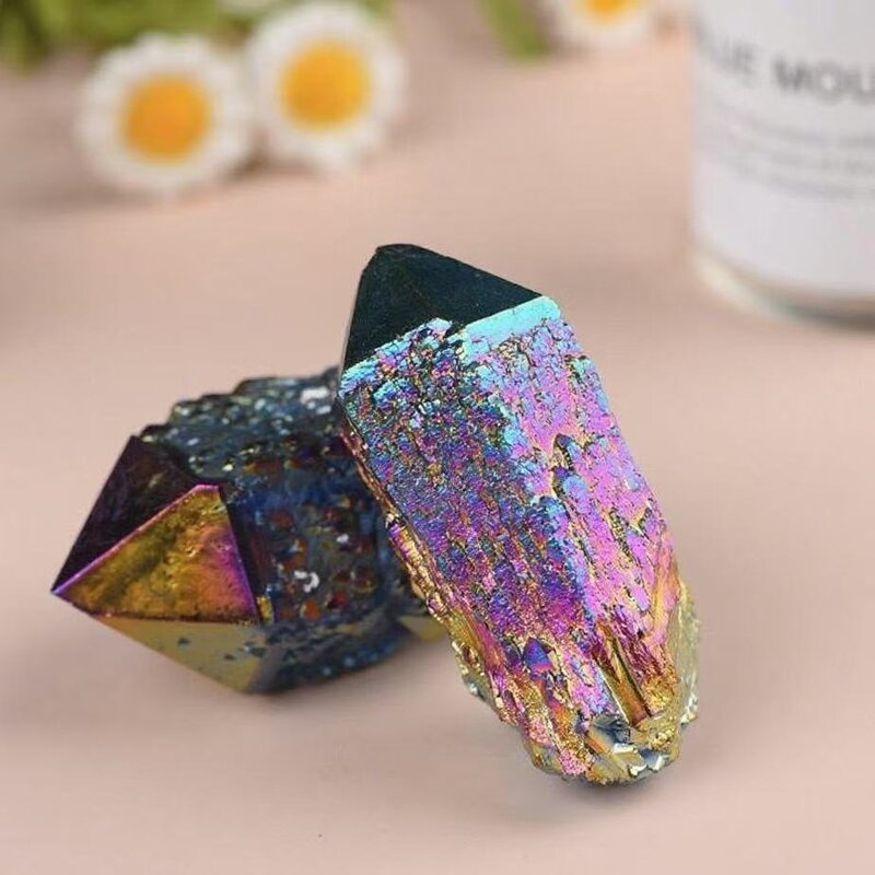 Electroplated White Crystal Clusters Manufacturer - Rainbow-Painted Raw Stone Mineral Specimens Elegant Decorative Model