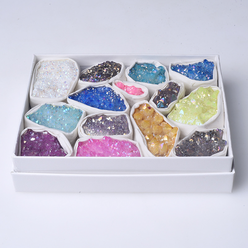 Energy Mineral Crystal Cluster Mixture Manufacturer - Natural Electroplating Rainbow Clear Quartz Gift Box