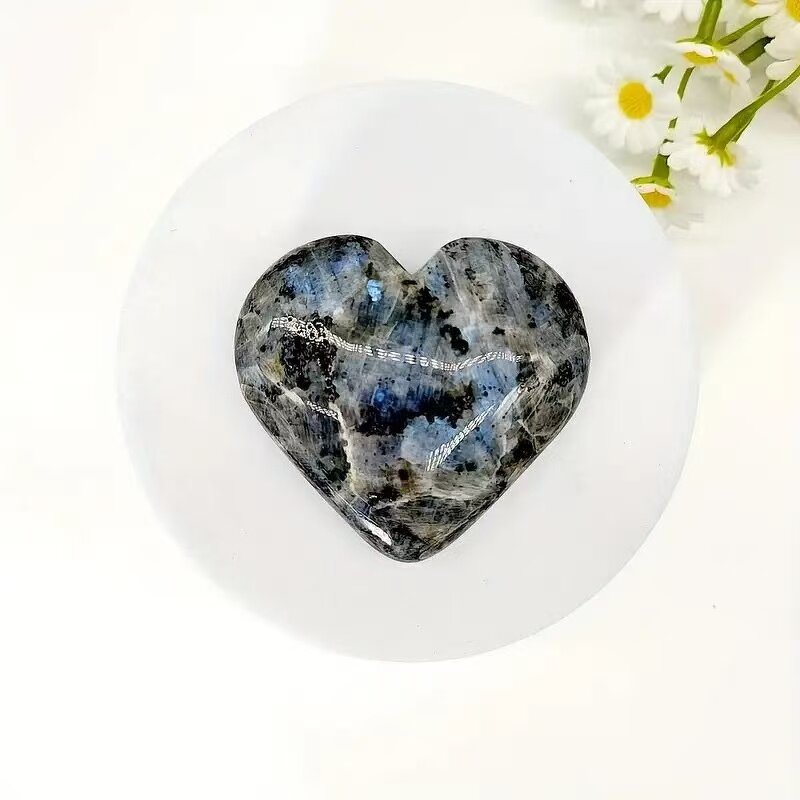 Heart-Shaped Palm Stones Manufacturer - Natural Crystal Black Flash Stone Polished From Raw
