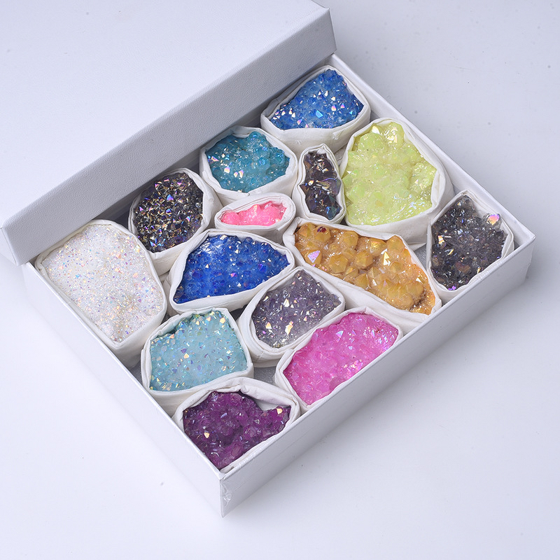 Energy Mineral Crystal Cluster Mixture Manufacturer - Natural Electroplating Rainbow Clear Quartz Gift Box