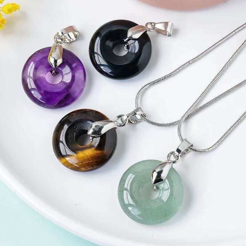 Crystal Ring Pendant Manufacturer - Polished Natural Peace Button Amethyst Aventurine Raw Necklaces Accessories