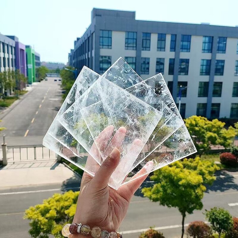 Gypsum Crystal Slab Manufacturer - Natural Transparent 15cm Mineral Specimen for Science Education