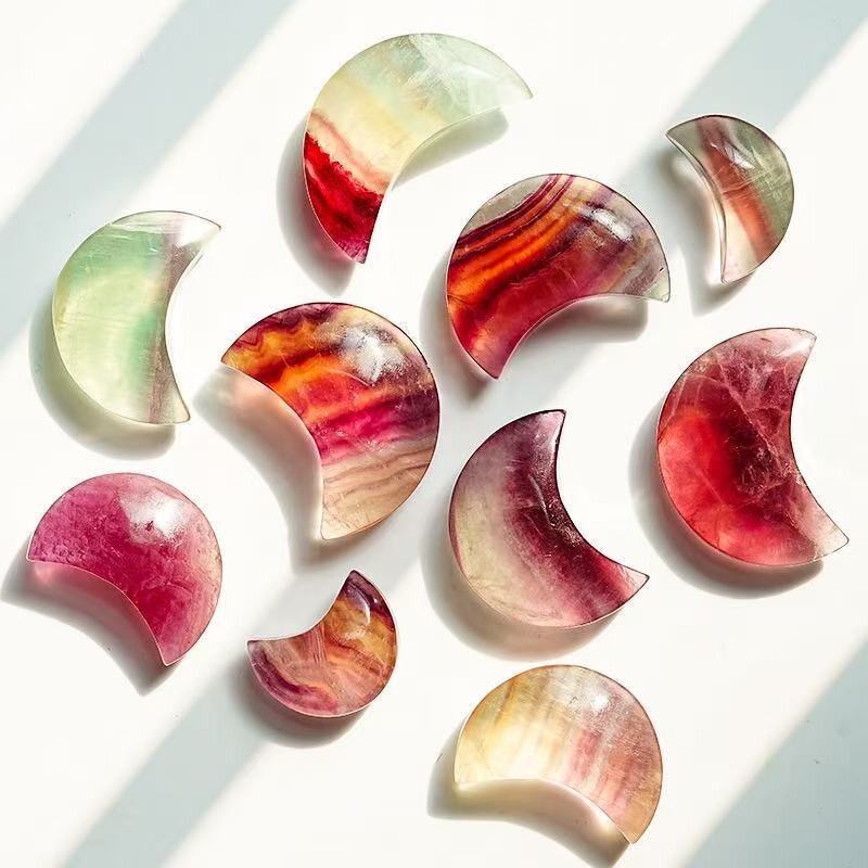Fluorite Moon Ornament Manufacturer - Natural Colorful Handheld Home Decoration Crystal Craft Original Stone