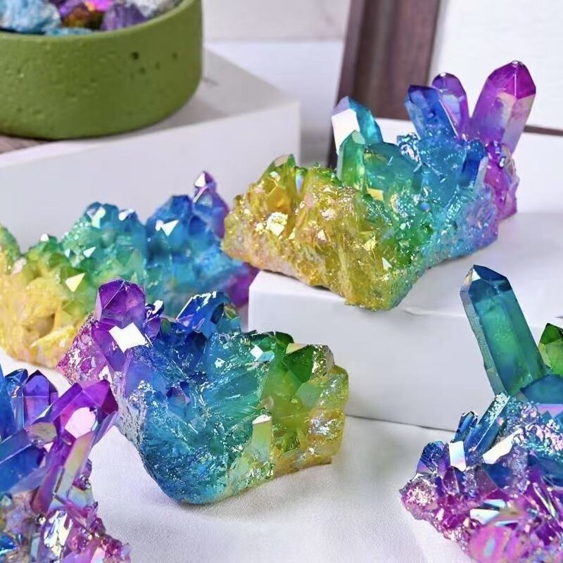 Quartz Cluster Ornament Manufacturer - Natural AB-Coated Colorful Electroplated Crystal Cluster Craft