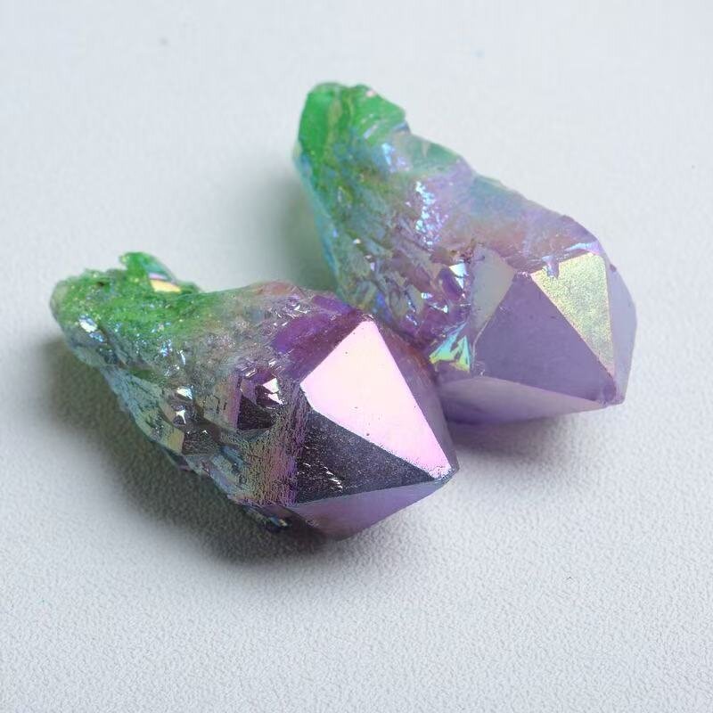 Iridescent Home Decor Crafts Manufacturer - Natural Crystal Electroplated Two-Tone Single with Polished Engraving Plated Clusters