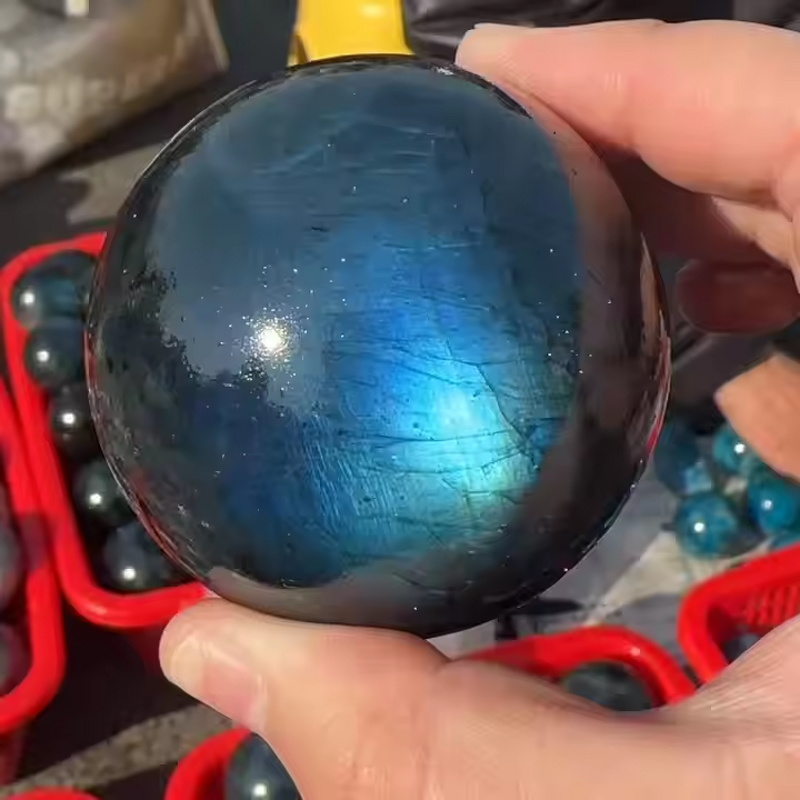 Labradorite Sphere Manufacturer - Hot Selling Polished Blue Flash Ball for Healing Decoration Feng Shui Mascot Wholesale