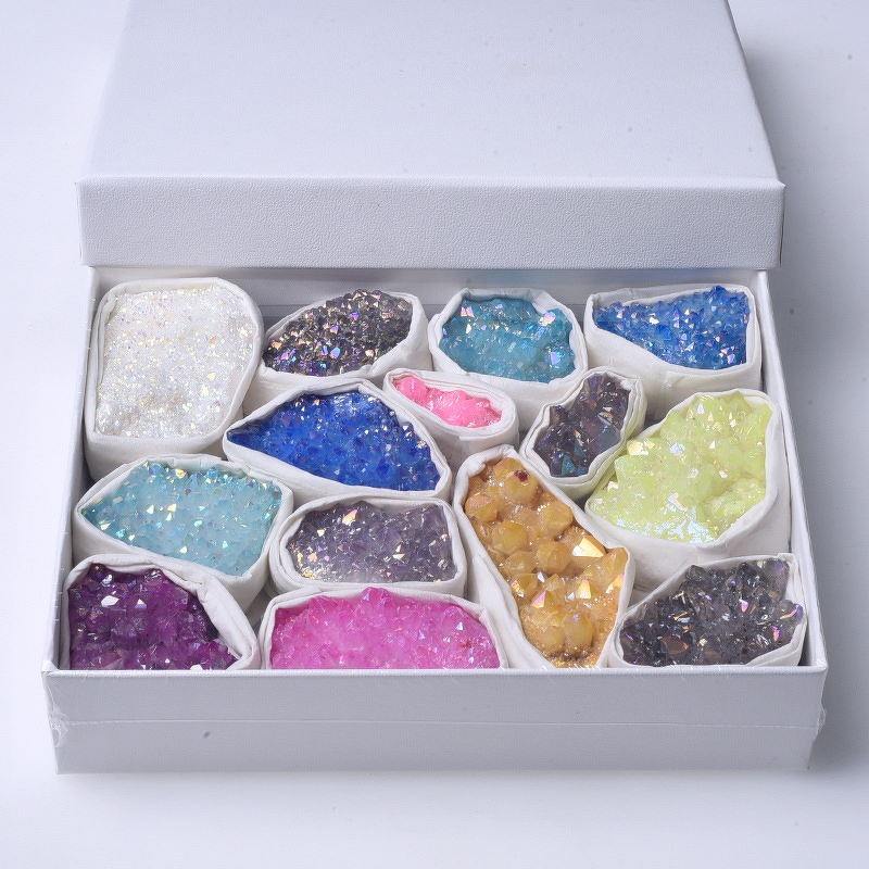 Energy Mineral Crystal Cluster Mixture Manufacturer - Natural Electroplating Rainbow Clear Quartz Gift Box