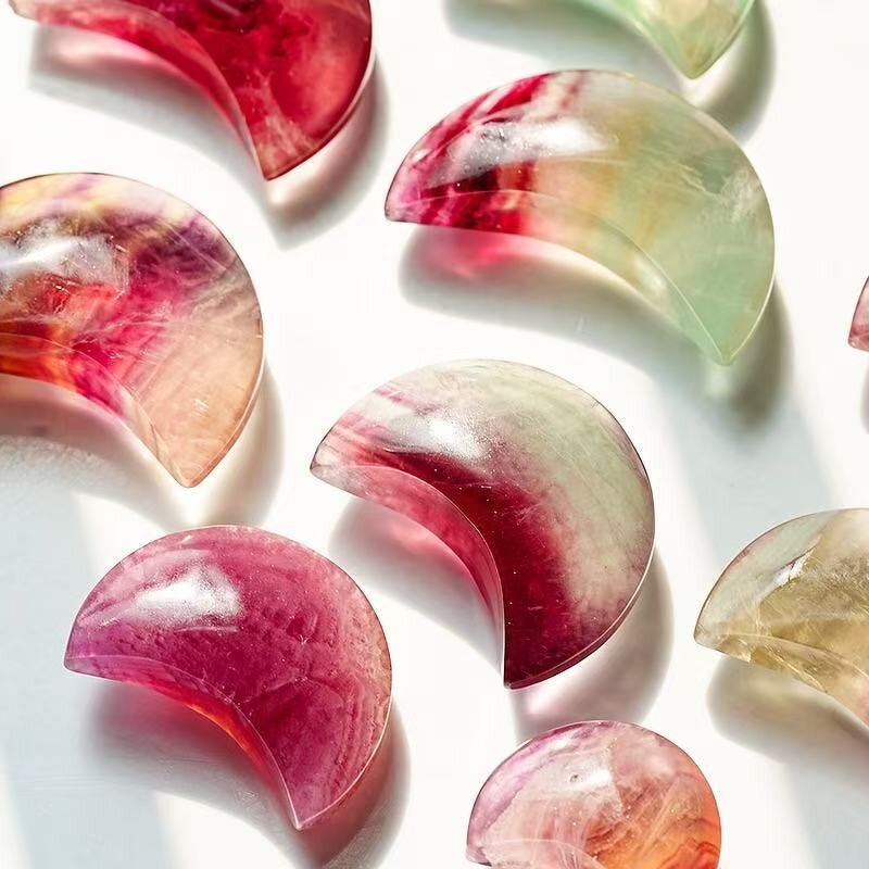 Fluorite Moon Ornament Manufacturer - Natural Colorful Handheld Home Decoration Crystal Craft Original Stone
